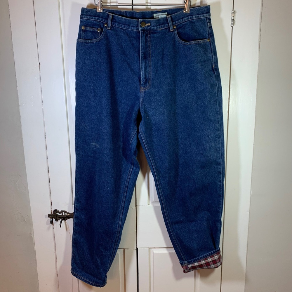Eddie Bauer Womens 20 Blue‎ Flannel Lined Jeans Plaid High Rise Cabincore Denim